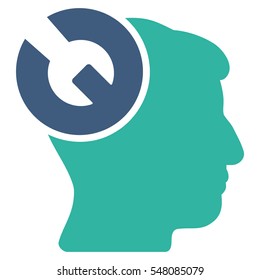 Head Surgery Wrench vector pictograph. Style is flat graphic bicolor symbol, cobalt and cyan colors, white background.