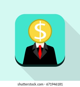 head symbol as coin man concept employee man work for money icon vector flat design