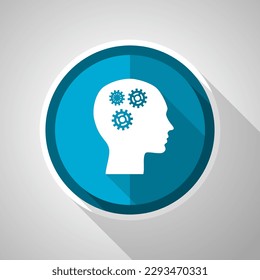 Head symbol, flat design vector blue icon with long shadow