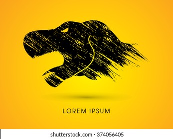 Head T rex dinosaur designed using blue grunge brush graphic vector