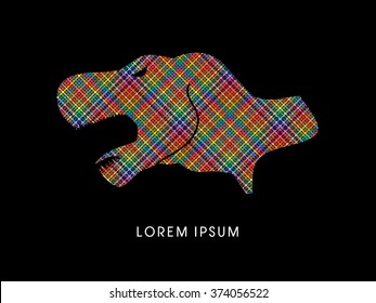 Head T rex dinosaur designed using colorful pixels graphic vector