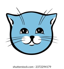 Head tabby kitten. Portrait cat. Home pet. Cartoon vector illustration isolated on white background. Hand drawn outline