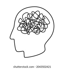 Head with tangled line or string as mental health concept in vector
