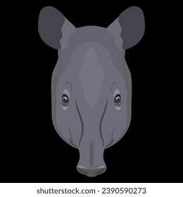 Head of tapir. Animal mask. Cartoon style. On black background.