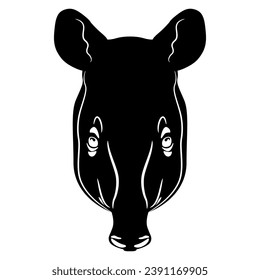 Head of tapir. Animal mask. Cartoon style. Black and white silhouette. Isolated vector illustration.