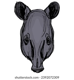 Head of tapir. Animal mask. Hand drawn colorful rough sketch. Isolated vector illustration.