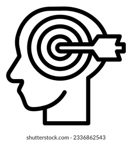 Head with target and arrow line icon. Personal targeting with human mind symbol, outline style pictogram on white background. Creative thinking sign for mobile concept and web design