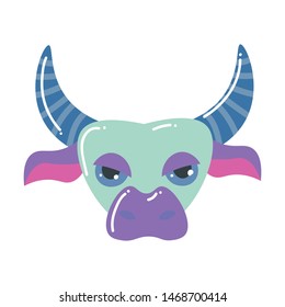 Head of taurus with blue horns zodiac modern sign