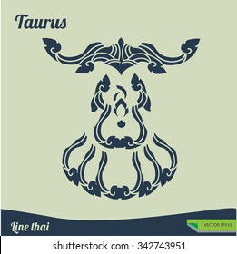 head of the Taurus Line thai traditional Thai style.  tattoo design. It may be used for design of a t-shirt, bag, postcard, a poster and so on. 