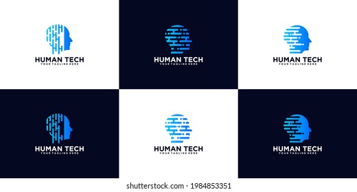 colección de tecnología de cabeza, plantilla de diseño de logotipo de cerebro digital