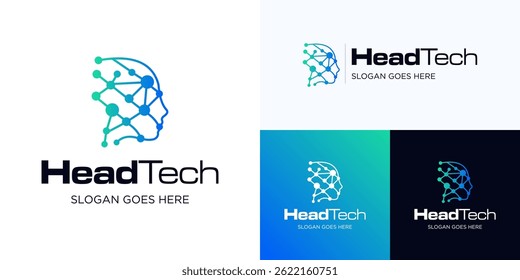 Head tech com conexão para inteligência artificial, modelo de design de ícone de logotipo vetorial, inovação alta para integração de IA no processo, tecnologia inovadora resultante