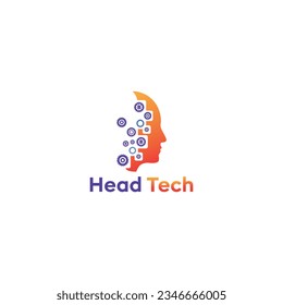 Head Tech logo, Brain logo, Pixel Head logo concept vector, Robotic Technology Logo template designs vector illustration