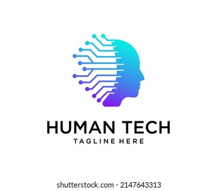 head tech logo, brain technology logo design vector template