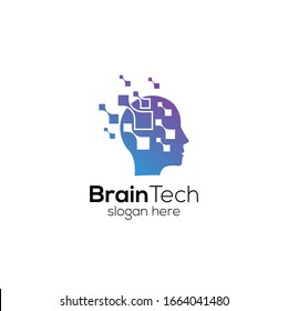 Head Tech logo, colorful Head logo concept vector, Head digital Technology Logo template designs vector illustration, Brain tech logo vector.