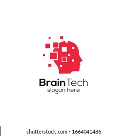 Head Tech logo, colorful Head logo concept vector, Head digital Technology Logo template designs vector illustration, Brain tech logo vector.