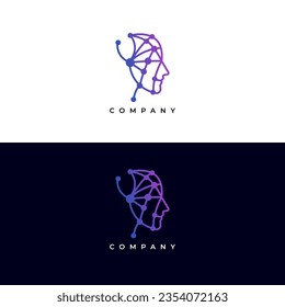 Logotipo Head Tech, vector de concepto de logotipo de cabeza colorido, ilustración de la plantilla de logotipo de tecnología digital Head