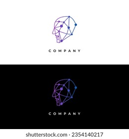 Head Tech logo, colorful Head logo concept vector, Head digital Technology Logo template designs illustration