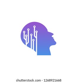 Head Tech Logo concept, Brain Robotic logo Vector - Vector