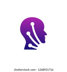 Head Tech Logo concept, Brain Robotic logo Vector - Vector