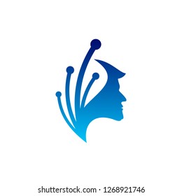 Head Tech Logo concept, Brain Robotic logo Vector - Vector
