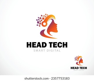 head tech logo creative smart brain idea design concept technology connect network
