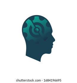 Head tech logo. head and gear symbol technology