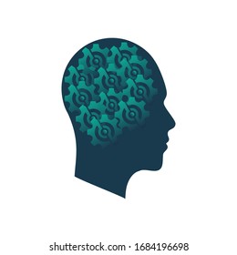 Head tech logo. head and gear symbol technology
