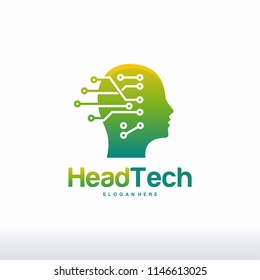 Head Tech logo, Pixel Head logo concept vector, Robotic Technology Logo template designs vector illustration