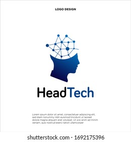 Head Tech logo, Pixel Head logo concept vector, Robotic Technology Logo template designs vector illustration