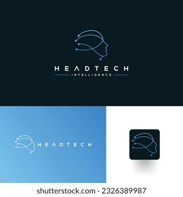 Logotipo de tecnología de cabeza, inspiración en el diseño del logo de tecnología robótica. Inteligencia artificial y plantilla de logotipo de rostro humano.