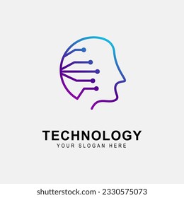 Head tech logo, robotic technology logo template logo design inspiration