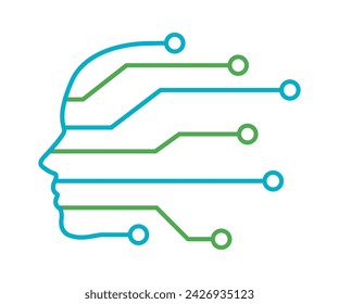 Head with technological connections, artificial intelligence icon, AI chatbot head