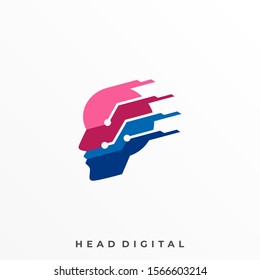 Head Technology Colorful Illustration Vector Design Template. Suitable for Creative Industry, Multimedia, entertainment, Educations, Shop, and any related business