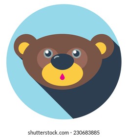 head teddy bear flat icon with long shadow