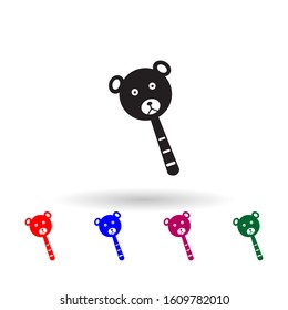 Head teddy bear on stick multi color icon. Simple glyph, flat vector of toys icons for ui and ux, website or mobile application