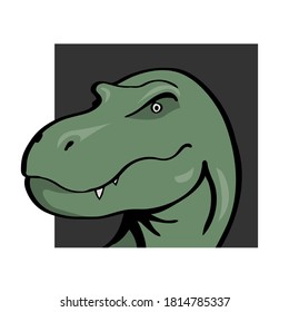 Head of a terrible tyrannosaurus with predatory eyes. Prehistoric animal. Vector outline illustration.