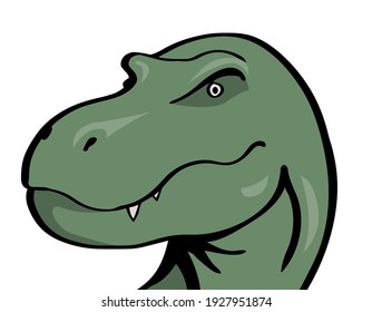 Head of a terrible tyrannosaurus with predatory eyes and jaw. Prehistoric animal. Vector isolated outline illustration.