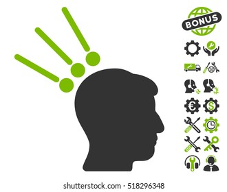 Head Test Connectors icon with bonus setup tools symbols. Vector illustration style is flat iconic eco green and gray symbols on white background.