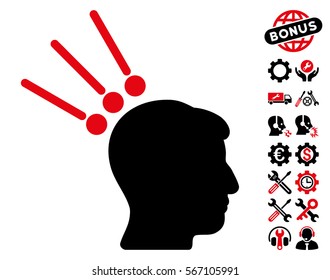 Head Test Connectors icon with bonus service pictograms. Vector illustration style is flat iconic intensive red and black symbols on white background.