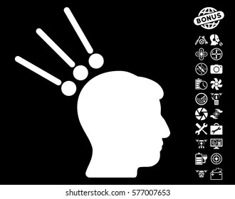 Head Test Connectors icon with bonus drone service symbols. Vector illustration style is flat iconic white symbols on black background.