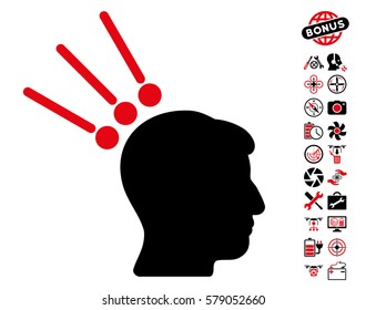 Head Test Connectors icon with bonus airdrone service pictograms. Vector illustration style is flat iconic intensive red and black symbols on white background.