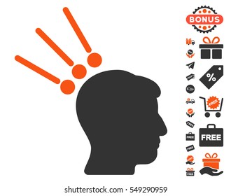 Head Test Connectors icon with free bonus pictograph collection. Vector illustration style is flat iconic symbols, orange and gray colors, white background.