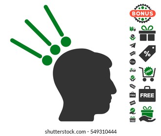Head Test Connectors icon with free bonus design elements. Vector illustration style is flat iconic symbols, green and gray colors, white background.