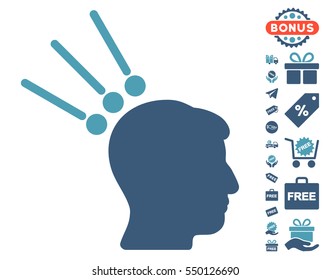 Head Test Connectors icon with free bonus pictures. Vector illustration style is flat iconic symbols, cyan and blue colors, white background.