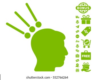 Head Test Connectors icon with free bonus icon set. Vector illustration style is flat iconic symbols, eco green color, white background.