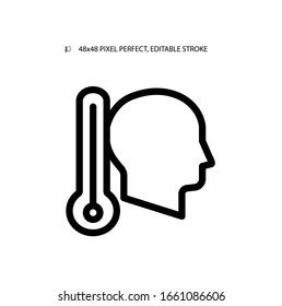 Head and thermometer simple line icon vector illustration.Editable stroke. 48x48 Pixel Perfect.