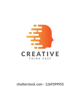 Head think fast logo or icon vector design template, gradient color