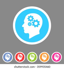 Head think idea gear icon flat web sign symbol logo label
