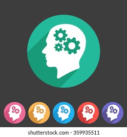 Head think idea gear icon flat web sign symbol logo label
