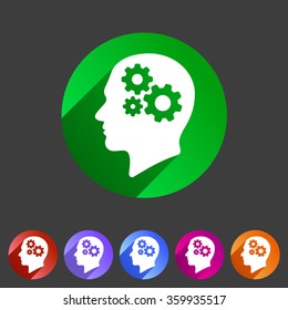 Head think idea gear icon flat web sign symbol logo label